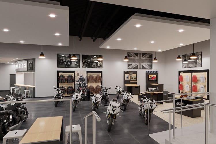 Thiết kế cửa hàng xe máy tối giản