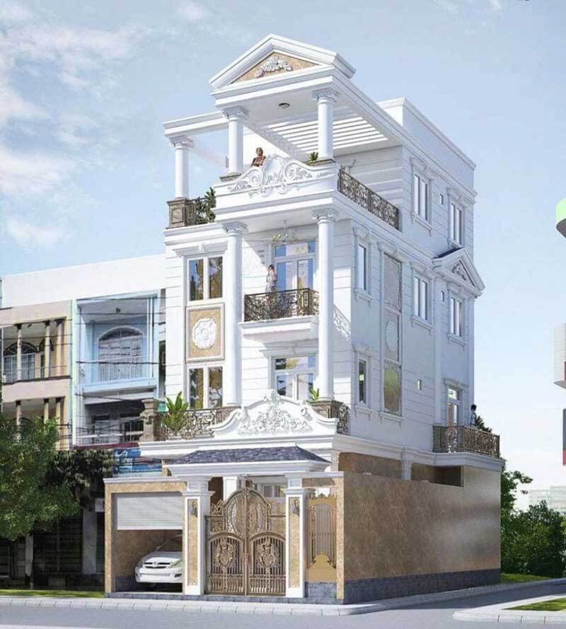 Thiết kế biệt thự 2 mặt tiền phong cách Tân cổ điển