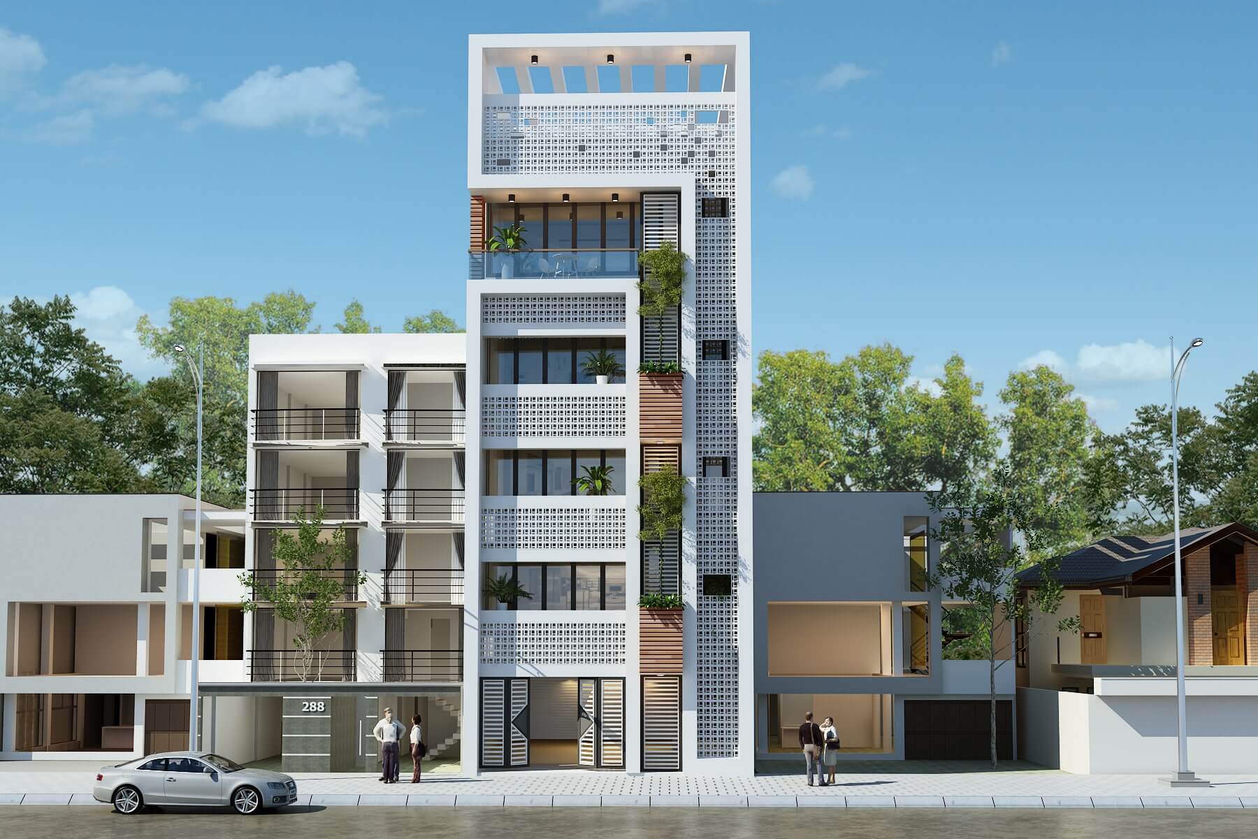 mẫu mặt tiền nhà 5 tầng đẹp không thể mắt