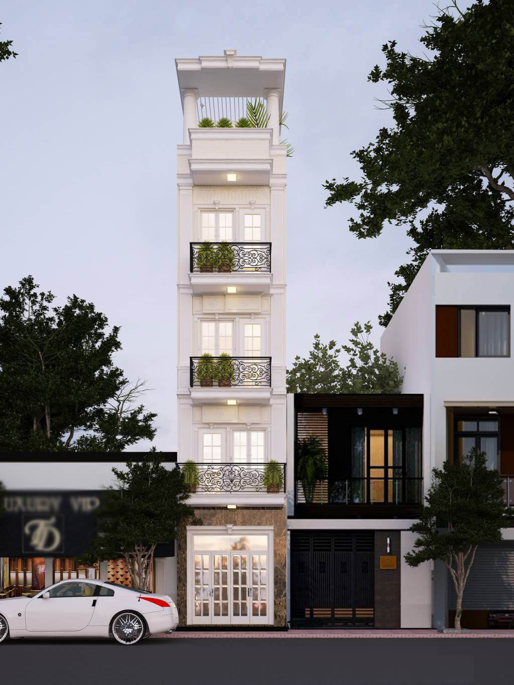 mẫu mặt tiền nhà 5 tầng đẹp không thể mắt