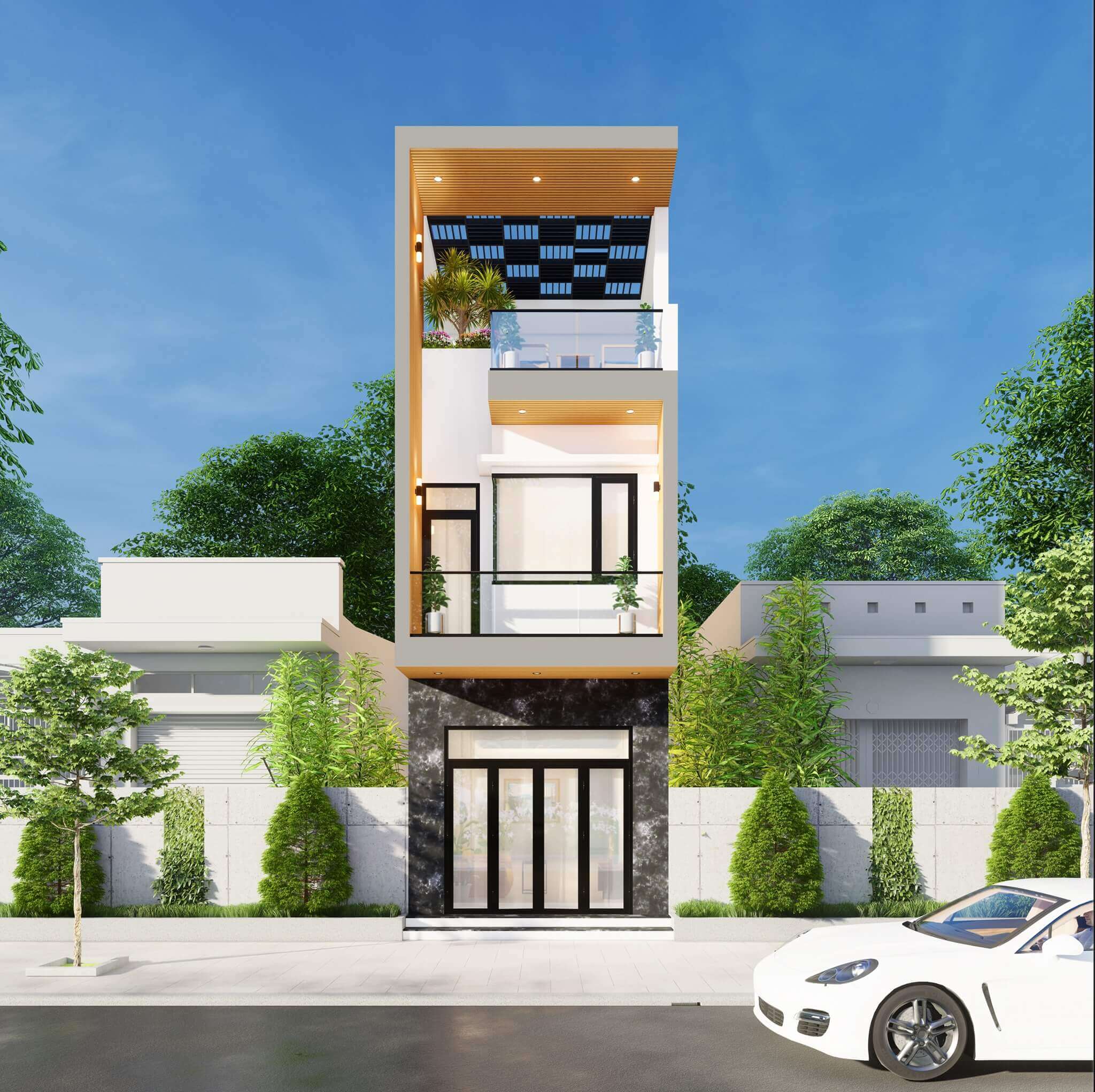 03 lưu ý khi thiết kế mặt tiền nhà 2 tầng 1 tum