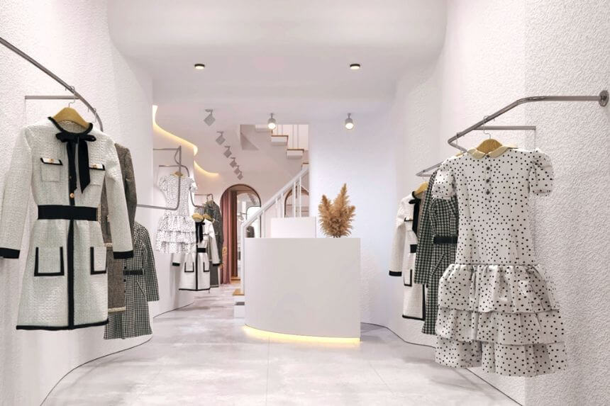 thiết kế cửa hàng quần áo 20m2