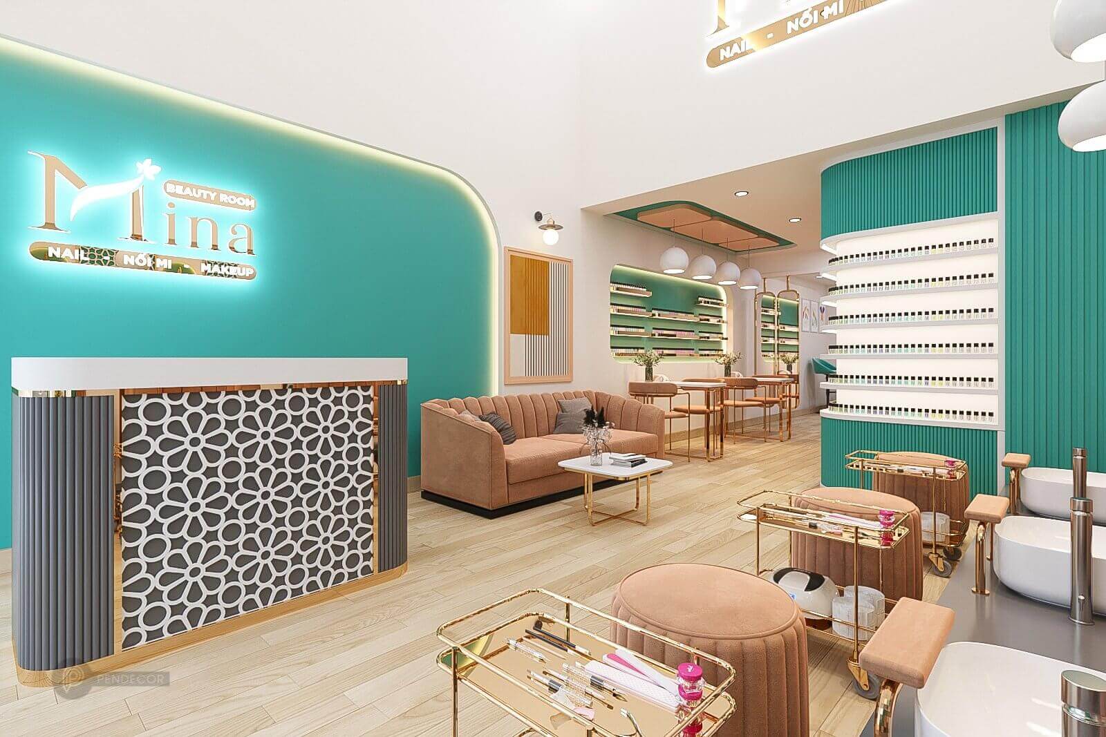 cách trang trí tiệm nail nhỏ đẹp Pendecor