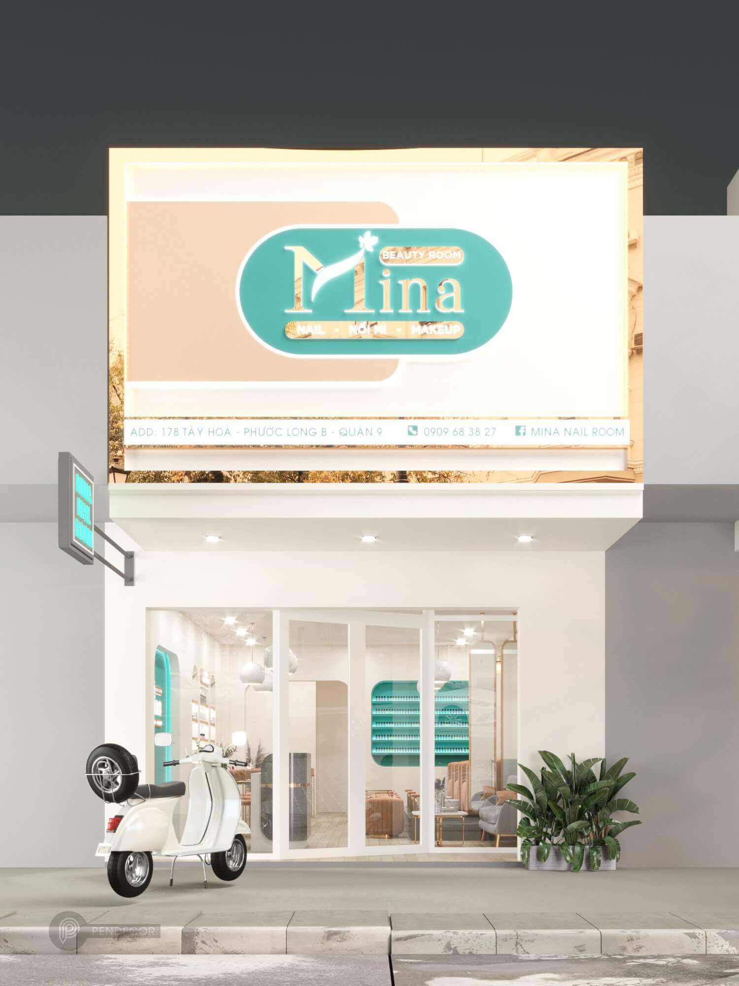 decor tiệm nail nhỏ Pendecor