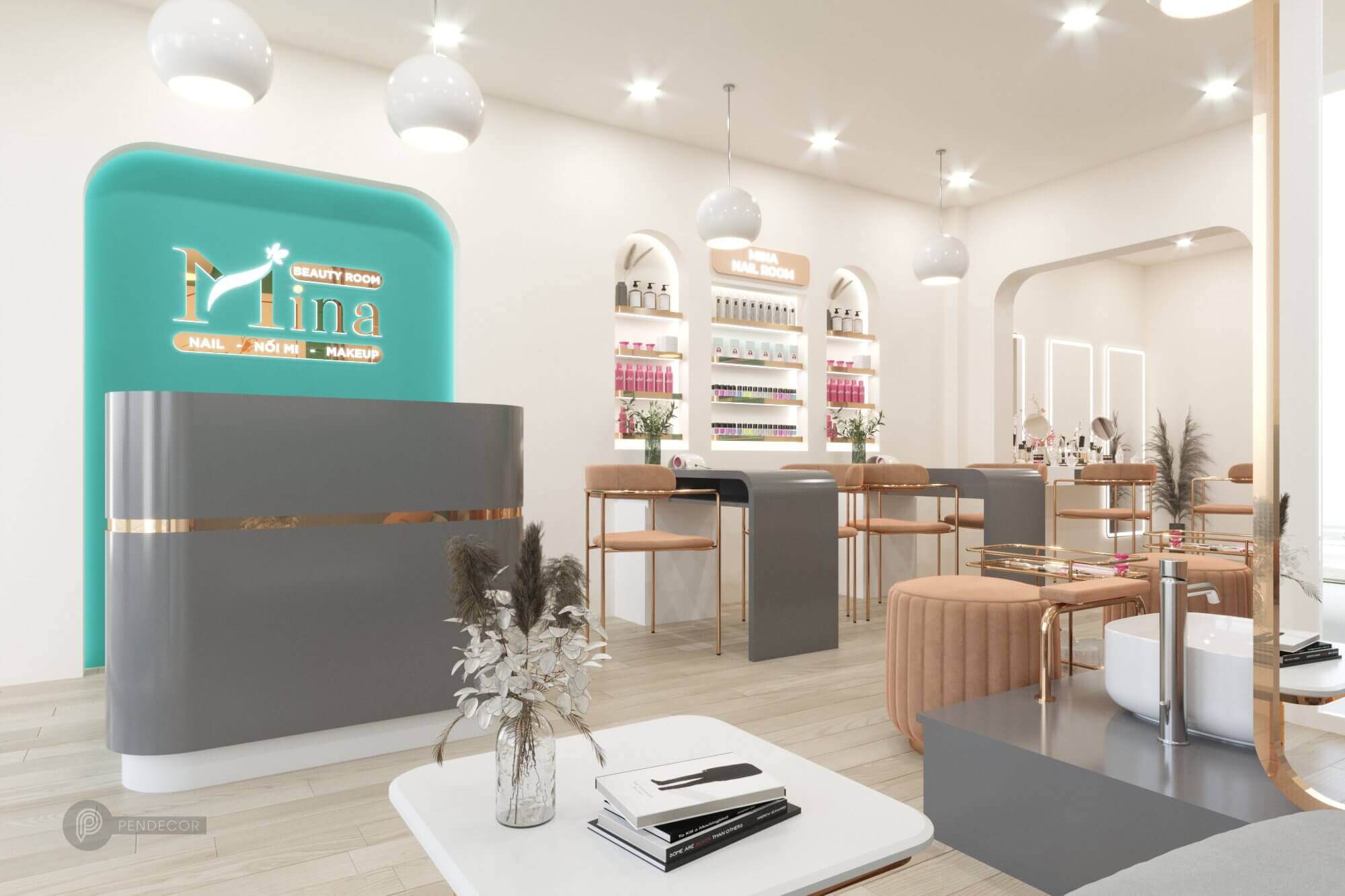 mẫu tiệm nail nhỏ đẹp Pendecor