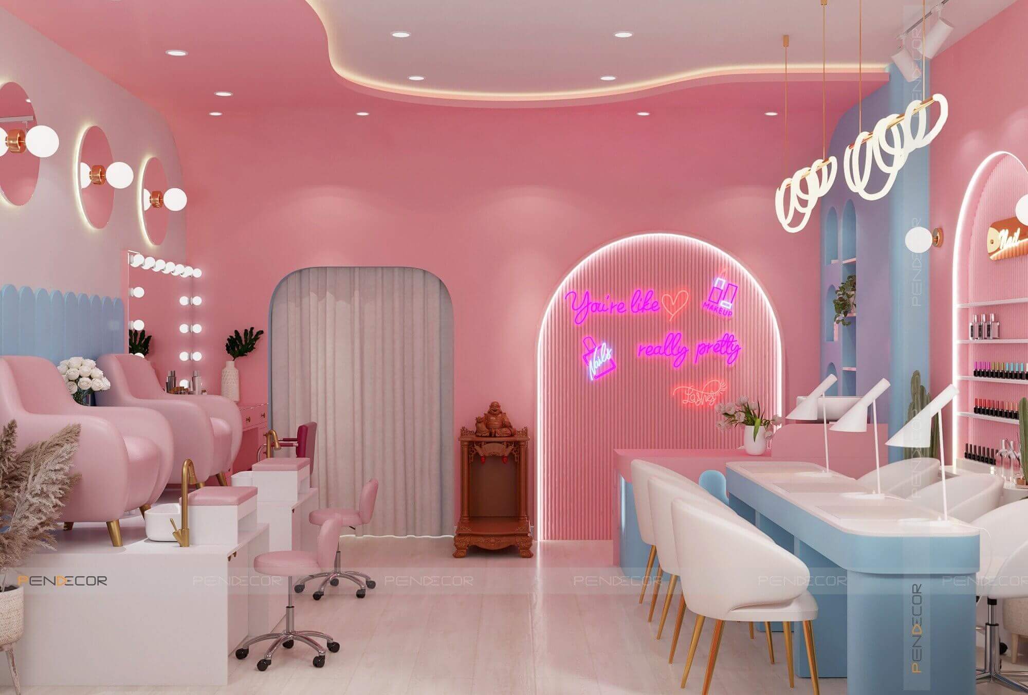 cách thiết kế tiệm nail nhỏ đẹp Pendecor