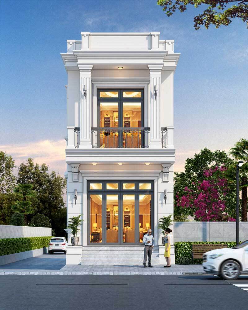 mẫu mặt tiền nhà ống 2 tầng tân cổ điển Pendecor