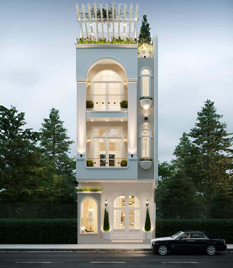 mẫu mặt tiền nhà ống 2 tầng tân cổ điển