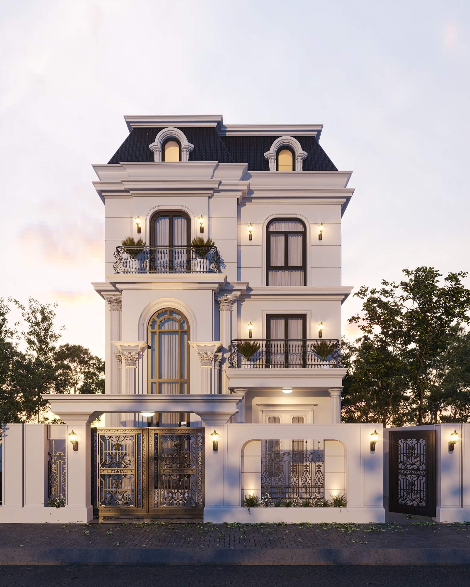 mặt tiền nhà ống 2 tầng tân cổ điển