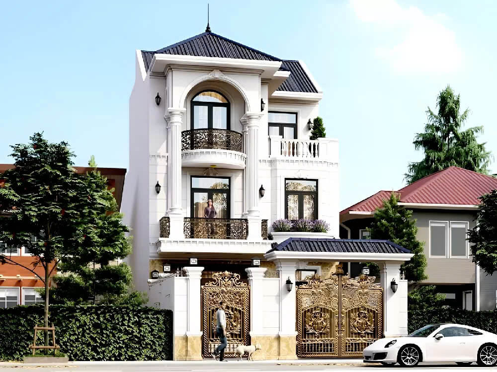 mặt tiền nhà ống 3 tầng tân cổ điển
