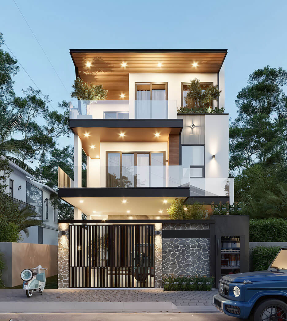 các mẫu nhà mặt tiền 5m đẹp Pendecor