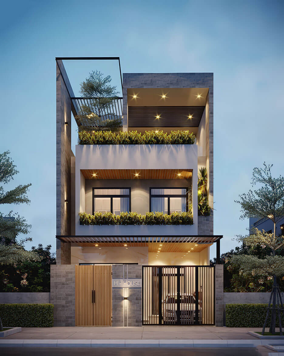 mẫu nhà 3 tầng mặt tiền 8m Pendecor