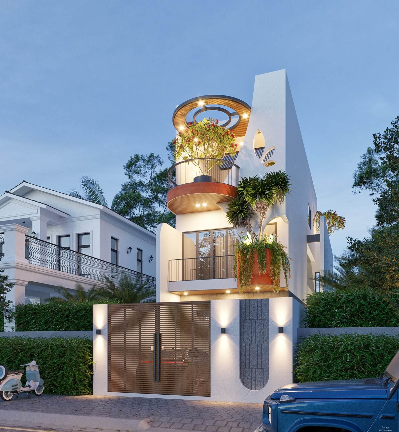 mẫu nhà 3 tầng mặt tiền 8m hiện đại Pendecor