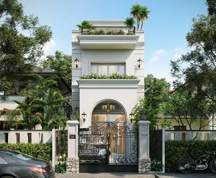 mặt tiền nhà ống 2 tầng có gác lửng Pendecor